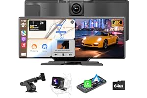 Wireless Carplay Screen, 10.26"Portable Car play & Android Auto Touch Screen, Bluetooth Double Din Car Stereo with 4K Dash Ca