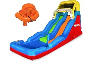 Banzai Double Drop Raceway 120 Inch High 2 Lane Inflatable Outdoor Backyard Water Slide Splash Pool with Climbing Wall for Kids Ages 5 to 12
