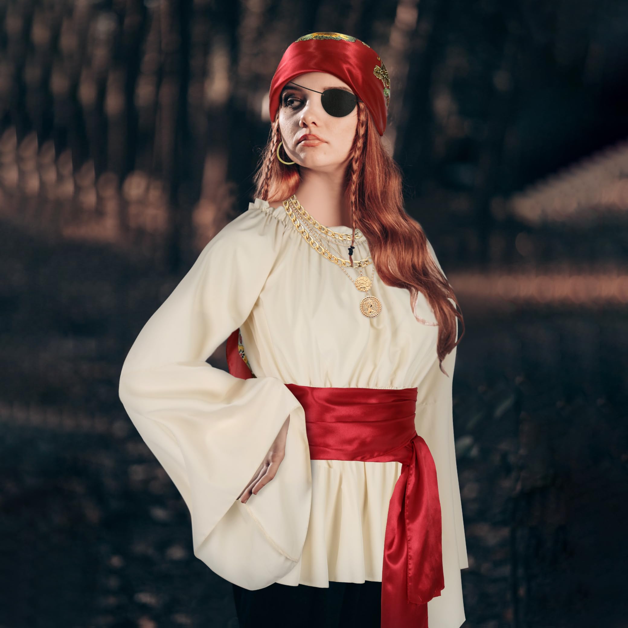 CICOCI Men Pirate Costume Accessories Set for Women: Pirate Hat, Head Scarf, Sash, Belt, Dress Accessories - Gold