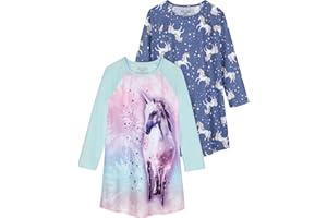 Saint Eve Kids Girls 2 Pack Nightgowns, 2 Piece Soft Jersey Raglan Sleeve Sleep Shirt