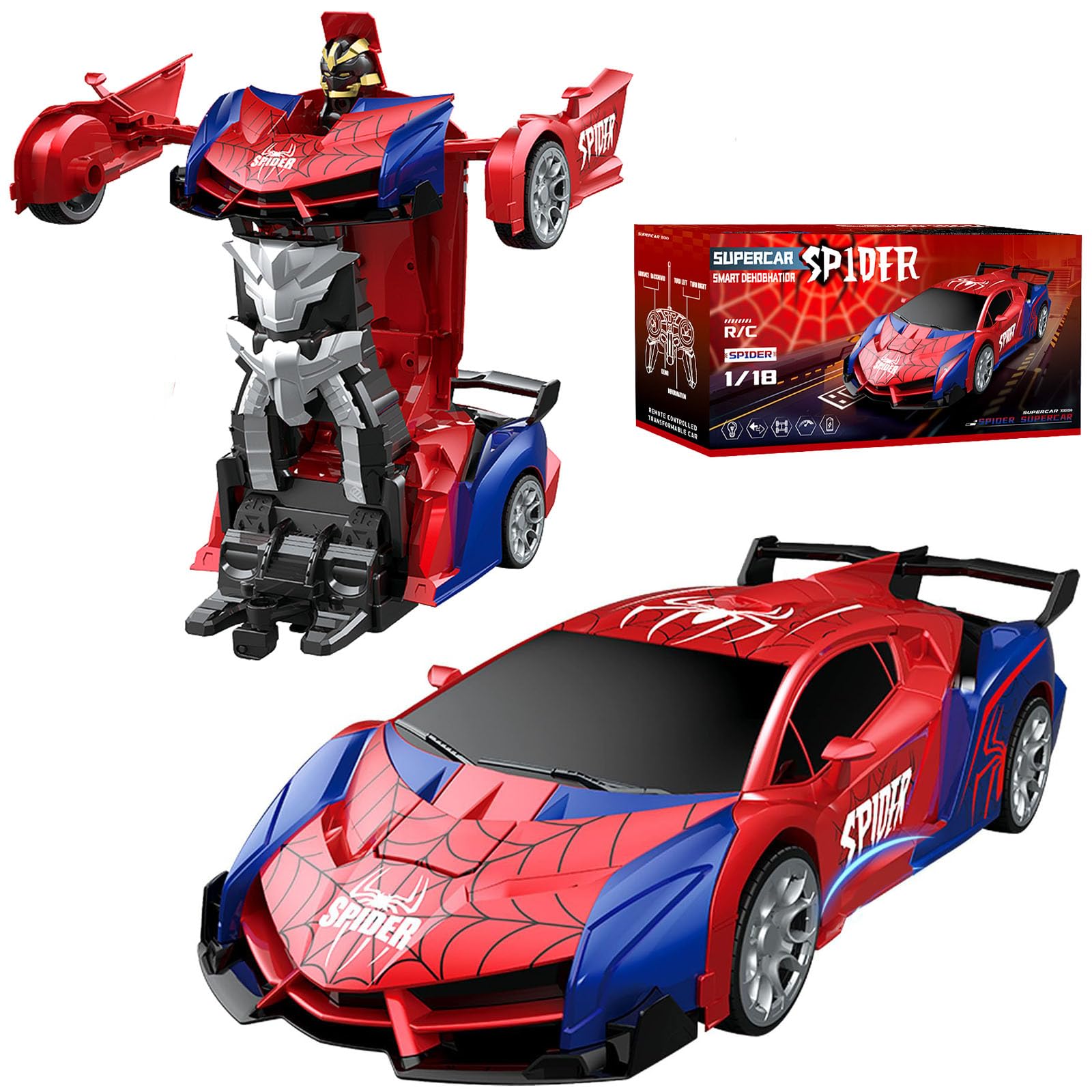 ZHUJIECAO Remote Control Car Toys for Kids, 2 in 1 Spider Robot Transforming Car 2.4GHz, 360° Rotation Drift RC Stunt Vehicle with One-Button Deformation, Cool Christmas Birthday Gift for Boys Girls