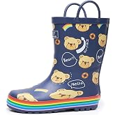 RAINANGEL Toddler Rain Boots with Easy-On Handles, Waterproof Kids Rain Boots for Girls &amp; Boys, Fun Printed &amp; Colors Unisex-Child Outdoor Boots