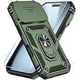 SunStory Phone Case for iPhone 17 Pro Case with HD Screen Protector & Slide Camera Cover & Rotated Ring Kickstand, [Military-Grade] Phone Case for iPhone 17 Pro, Army Green