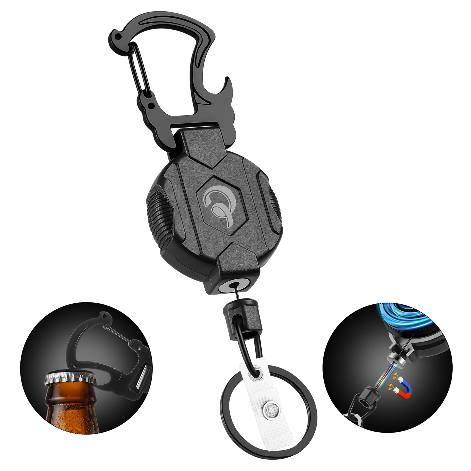Photo 1 of 1 Pack Retractable Keychain Heavy Duty Carabiner Badge Holder with Magnetic Closure, Tactical ID Badge Reel for Men with 32” Steel Retractable Cord, Bearing 17 OZ
