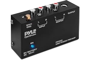 Pyle Phono Turntable Preamp - Mini Electronic Audio Stereo Phonograph Preamplifier with 9V Battery Compartment, DC 12V Power 