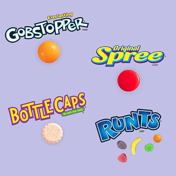 WONKA GOBSTOPPERS, SPREE, RUNTS, BOTTLECAPS, NOSTALGIC CANDY ASSORTMENT, PARTY MIX, HARD CANDY, 36.5 OZ, 100 COUNT