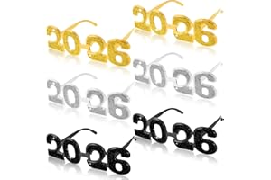 HSLCGF 2026 Plastic Glasses Happy New Year Glitter Eyeglasses for 2026 Party New Year Eve Costume Photo Prop Supplies