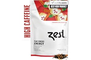 Zest 150mg High Caffeine Energy Loose Leaf Blend - Cinnamon Apple Black Tea - 4 Oz - All Natural Strong Flavored Healthy Coffee Alternative Highly Caffeinated Substitute - Perfect for Keto Diet