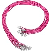 HARFINGTON 20Pcs Waxed Necklace Cord Bulk Fuchsia 2mm Dia 24" Necklace String Rope with Chain Clasp for Pendants Bracelets Jewelry Making Supplies Accessories