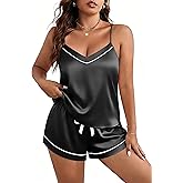 Ekouaer Pajamas for Women Set Silk Satin Pjs Sexy Lingerie Sleepwear Cami Shorts Set Summer Nightwear S-XXL