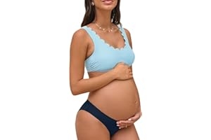 CUPSHE Women's Maternity Bikini Sets Pregnancy Swimsuit Low Rise Scalloped Scoop Neck Adjustable Straps Back Hook