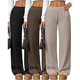 Yearntown 3 Pack Women's Wide Leg Baggy Sweatpants Fleece Elastic Lounge Pants with Pockets Casual Loose Yoga Jogger Pants