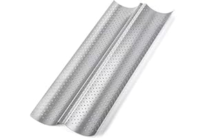 BJAINGEXK Double-Slot Perforated Baguette Mold, French Bread Baking Tray, Breathable and Non-Stick Bread Mold (Silver)