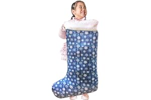 MSYO Giant Christmas Stocking, Large Xmas Stocking for Home décor, Soft Blue Velvet with Linear, White Plush Faux Fur Cuff, Big Santa Sock for Stairs, Fireplace and Christmas Tree Decorative