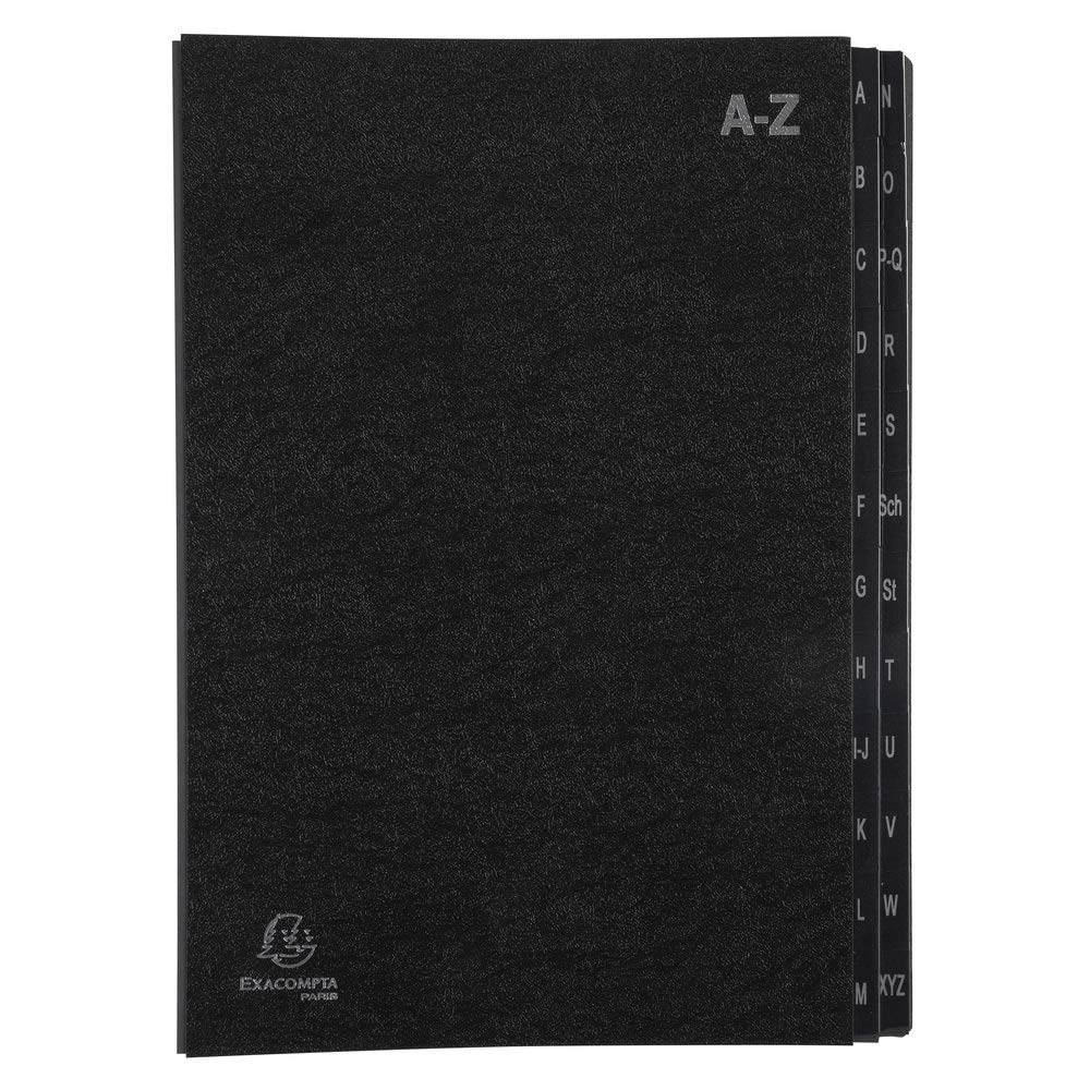 Exacompta - Ref 57024E - Multipart File - 250 x 330mm in Size, Suitable for A4 Documents, 270gsm Recycled Card, Expanding Spine, 24 Sections (Labelled A-Z) - Black