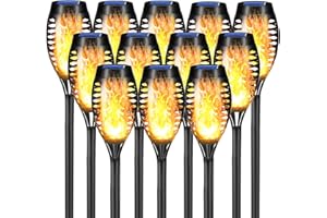 LQWELL® Solar Lights Solar Torch Light for Outdoor Garden 12 Pieces 12 LED Solar Lamp with Realistic Flame Effect IP65 Waterproof Garden Torches Solar Path Backyards Lawn Lighting (12 PCS)