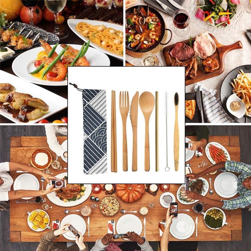 yiyioi 8pcs Portable Home Bamboo Cutlery Set Outdoor Tableware Set Mixed Cutlery Sets