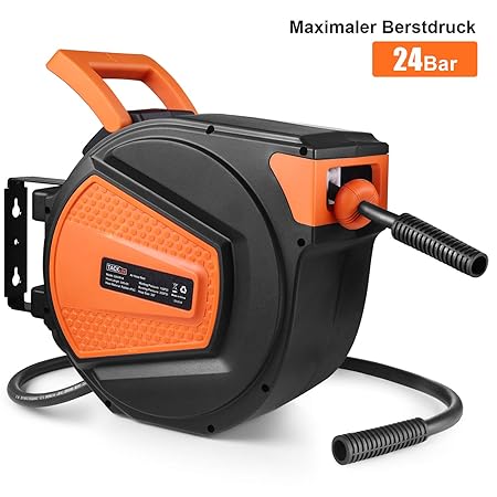 TACKLIFE Schlauchtrommel Druckluft,Max 24bar, Länge 15m+1.5m, Schlauchaufroller mit 3/8 Zoll Schlauch - GAHR2A