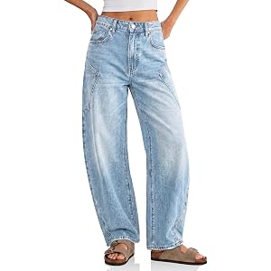 Flowyair Womens Baggy Barrel Jeans Raw High Waisted Wide Leg Denim Pants | trendy casual, fall jeans, loose fit, vintage butt