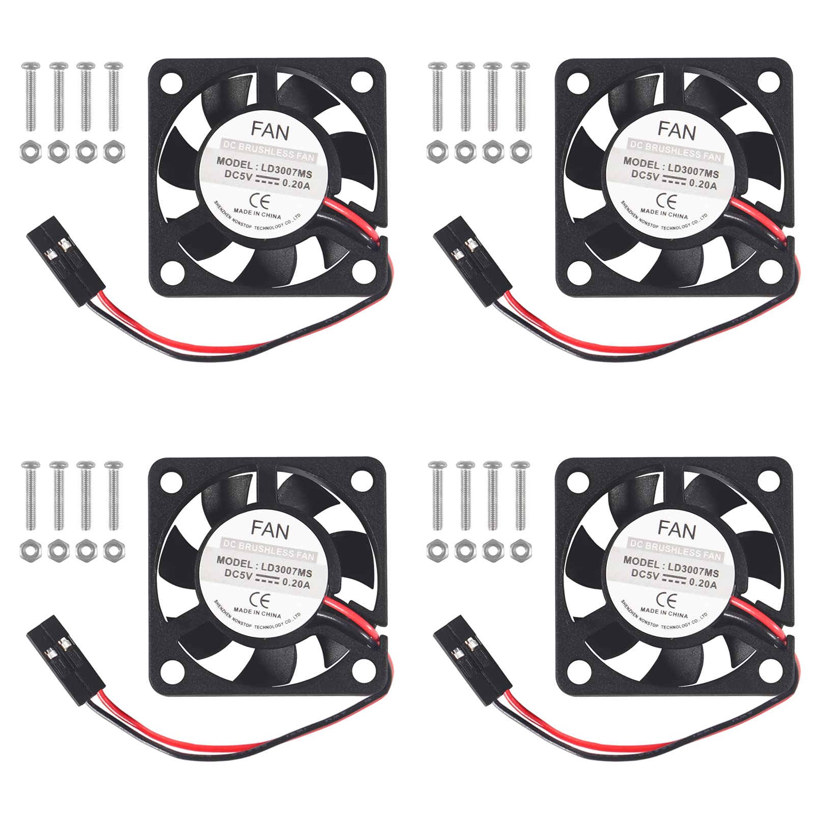 AOICRIE Quiet Fan for Raspberry Pi, 4-Pack Cooling Fan, 3.3-5VDC, Suitable for Pi 4B/3B+/3B/Zero/Zero W or Robot Projects