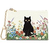Sukyerios Black Cat Floral Keychain Coin Purse for Women Small Change Pouch | Flower Key Chain Purse, Little Zipper Pocket, PU Leather, Travel Wallet for Girls, Coin Zip Holder, Key Ring, Women Gifts