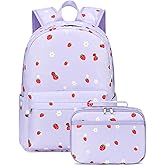 LEDAOU Kids School Backpack with Lunch Box for Girls Kindergarten Elementary BookBag School Bag Preschool Toddler Backpack(Purple Strawberry)