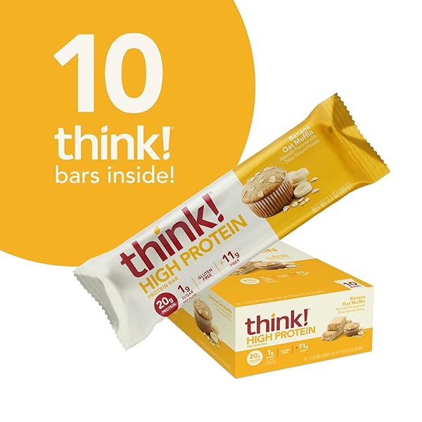 THINK! PROTEIN BARS, HIGH PROTEIN SNACKS, GLUTEN FREE, HIGH FIBER, BANANA OAT MUFFIN, 10 COUNT