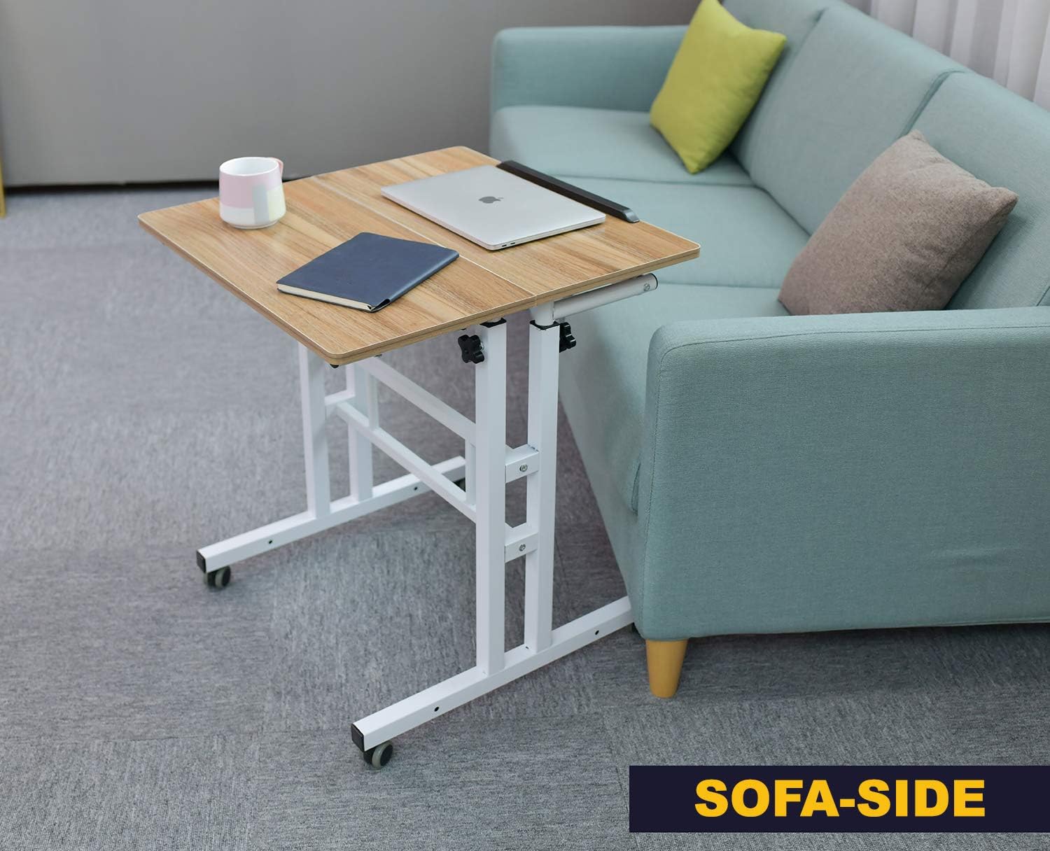 AIZ Mobile Standing Desk, Adjustable Computer Desk Rolling Laptop Cart on Wheels Home Office Computer Workstation, Portable Laptop Stand for Small Spaces Tall Table for Standing or Sitting, Oak: Kitchen & Dining