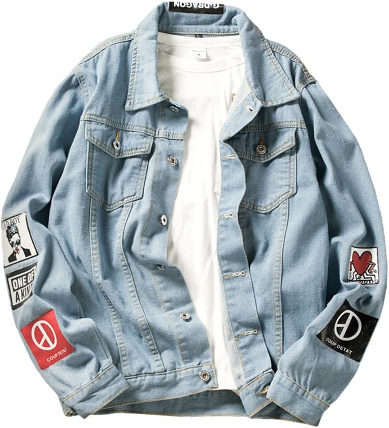 Mens Plus Size Denim Jacket Oversized Jean Coats Casual