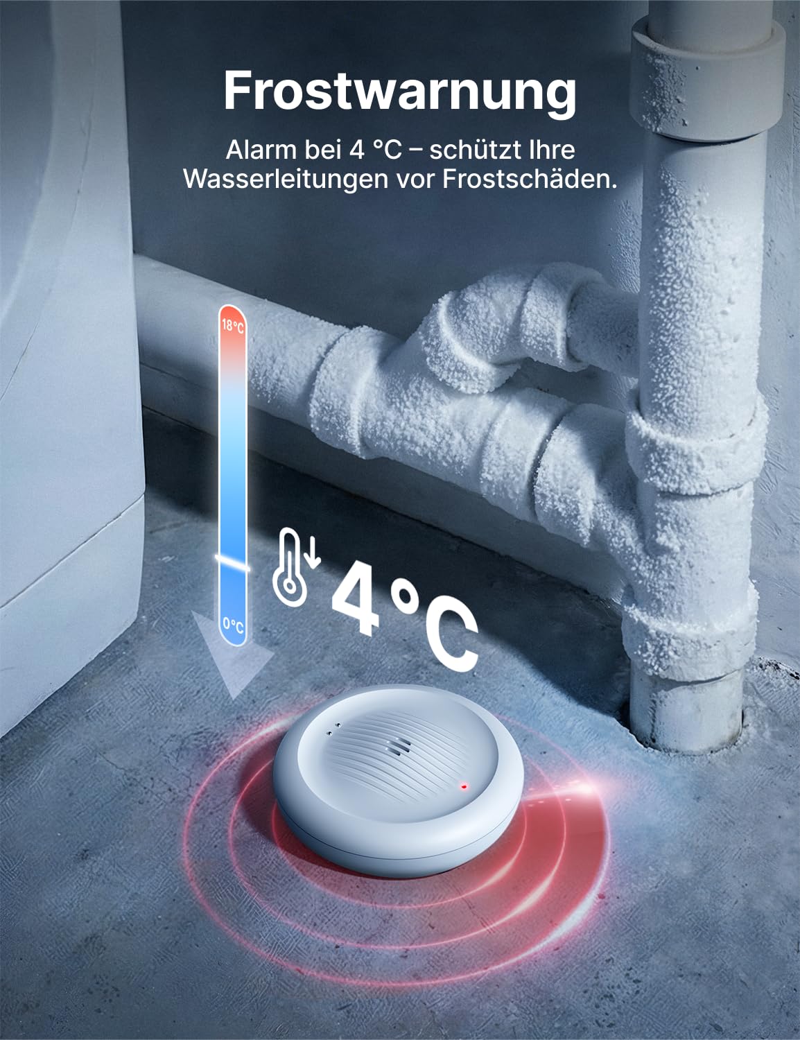 X-Sense 2-in-1 WLAN-Wassermelder mit Frostwarnung, Tieftemperatur-Melder, Smarter Sensor mit App-Benachrichtigungen, für Küche, Bad und Keller, kompatibel mit der X-SENSE Home Security App, SWS0B 4