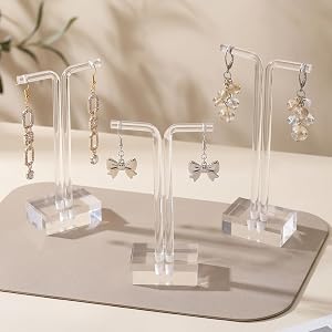 Acrylic T-Bar Earring Display Stand, 3 PCS Hanging Earring Holder | Jewelry Holder for Earrings Necklaces & Bracelets, Clear