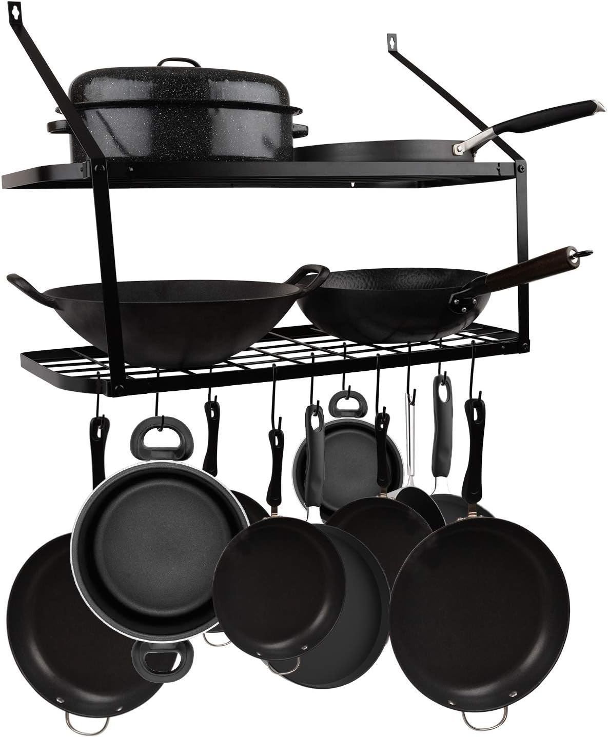 Wall Mounted Pot & Pan Holder with Shelf – Heavy Duty Square Grid Pan Rack Organizer for Kitchen Counter, Cabinet & Pantry - Pot & Pan Holder Storage Wall Shelves by Homeries