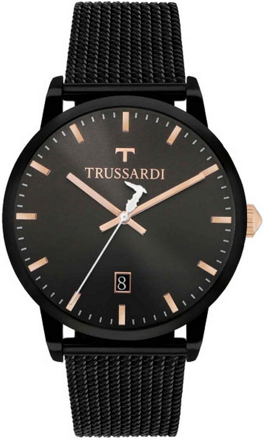 Trussardi Orologio Uomo T-Logo - Acciaio E Pelle Nera, Quadrante 43 Mm, Movimento Quarzo, Data, Ref. R2451143001 - 2
