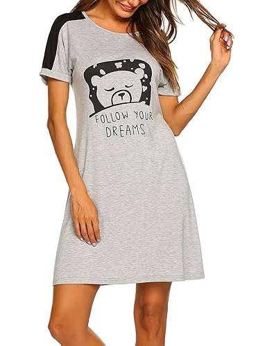 UNibelle Damen Nachthemd mit Witzigem Spruch-Print Nachtwäsche Kurz Ärmel Sleepshirt