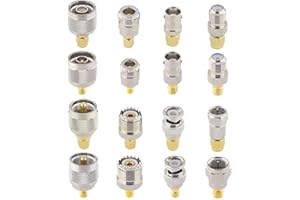 BOOBRIE 16PCS SMA Connector Kit SMA to BNC/UHF/N Type/F Type Male to Female Connectors RF Coax Coaxial Adapter Set SMA WiFi A