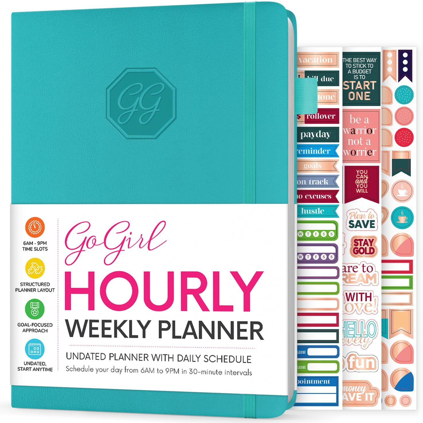 GoGirl Weekly Schedule Planner – Hourly Work & Life Planner with Time Slots – Vertical Agenda Organizer for Daily Productivity, A5 (Turquoise) — image 1