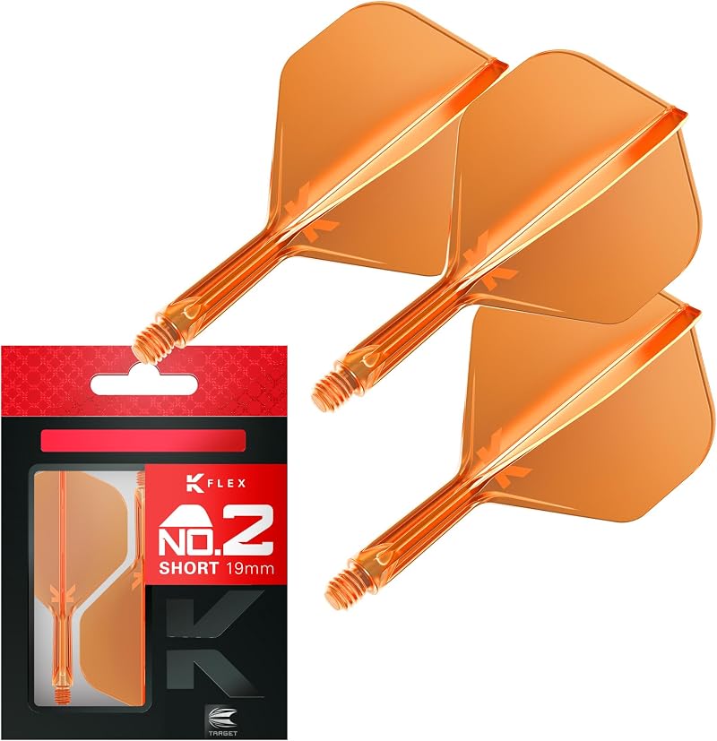 Target Darts K Flex Integrated Flights and Shafts No2 Orange Short Pack of 3