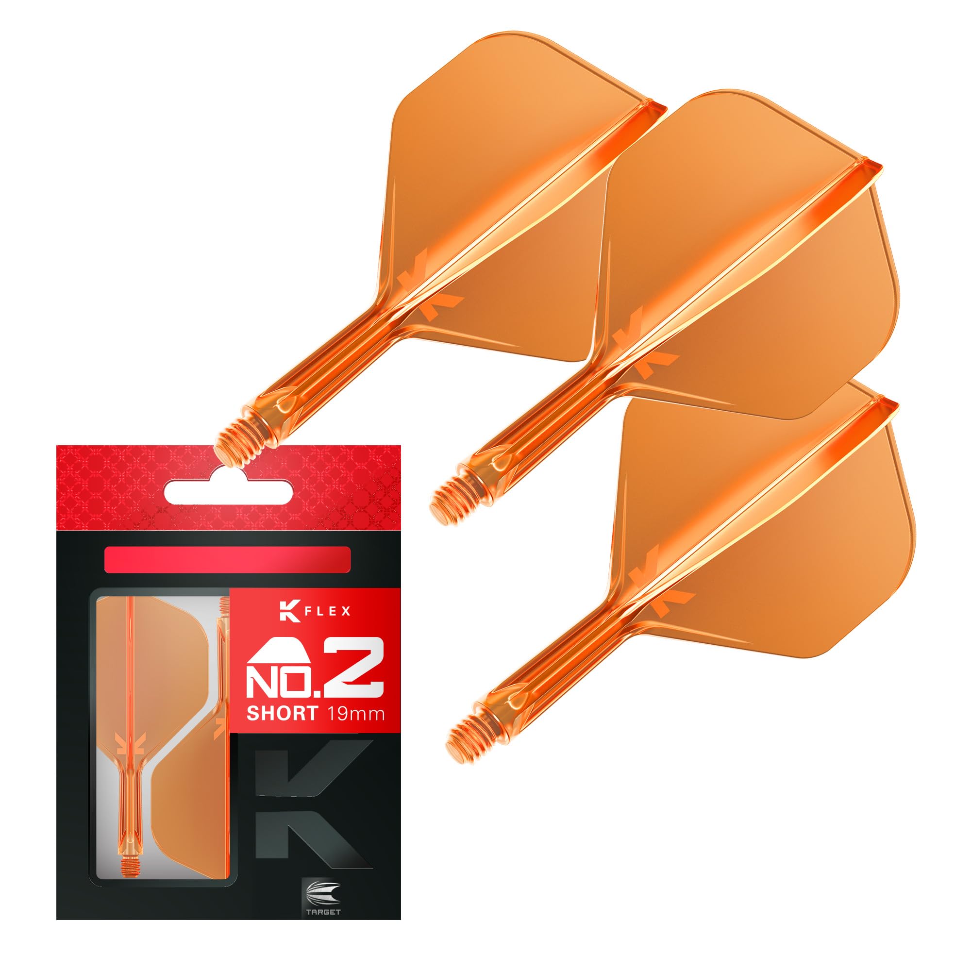 Target Darts K Flex Integrated Dart Flights And Shafts, No.2 Orange (Short) | Pack Of 3 K-Flex – No2, Kflex All In One Moulded Dart Flight & Stem | Professional Dart Accessories