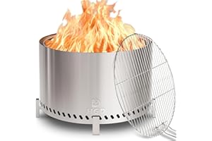 HGD 27.5" Smokeless Firepit with Stand & Grill Rack, Large Stainless Steel Wood Burning Fire Pit for Friends & Family Gatherings, Secondary Combustion Outdoor Patio Stove for Garden BBQ & Bonfire