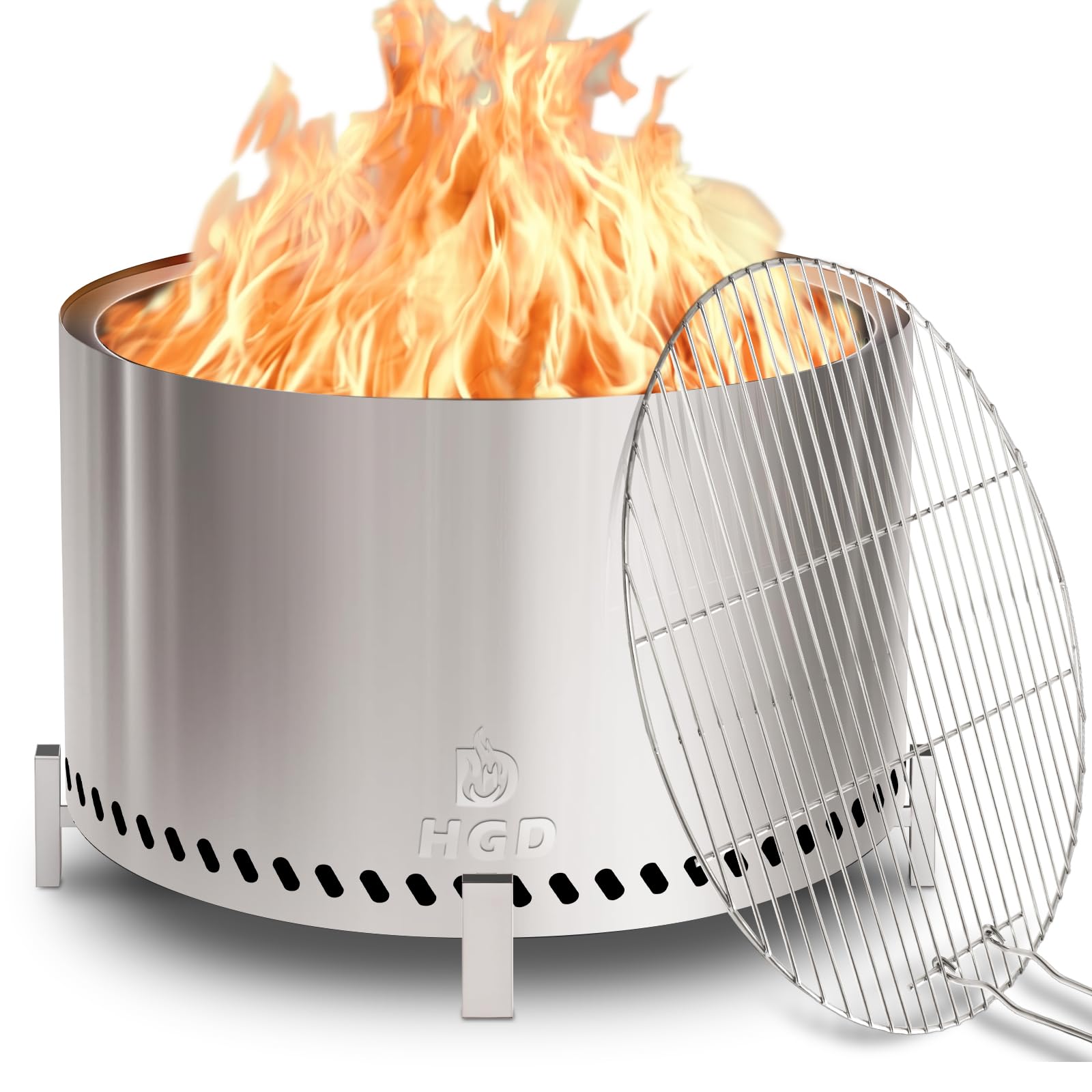 HGD 28 Inch Smokeless Firepit, Stainless Steel Fire Pit, Wood Burning Firepit for Patio Garden Picnic Image