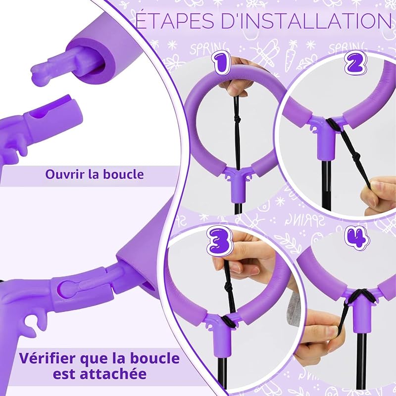 Anneau de Saut d'obstacle Clignotant pour Enfants - Ballon de Saut Pliable - avec Roue Lumineuse - Ballon de Clignotant - pour Filles de 6, 7, 8, 9 et 10 Ans(Violet) — photo 5 sur 7