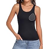 V FOR CITY Women Built in Bra Tank Top Seamless Padded Camisole Scoop Neck Going Out Tops Basic Cami Shirt