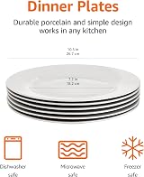 Amazon Basics 6-Piece White Dinner Plate Set 10.5 inches Porcelain BPA-free view 2