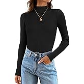 ZESICA Women's 2025 Fall Long Sleeve Turtleneck T Shirt Ribbed Knit Sweater Slim Fit Basic Casual Tee Tops