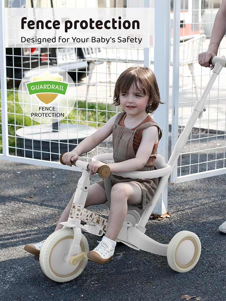 newyoo Lume TR008 Tricycle for Toddlers 1-3, 5-in-1 Push Bike with Parent Handle & Safety Guard, Convertible Balance Bike, Ideal Gift for 1-3 Year Olds, Ivory