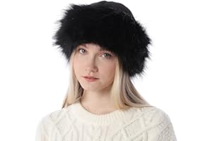 Dawfold Women's Faux Fur Hat Fluffy Warm Cap Cossack Russian Style for Winter Ski Snow