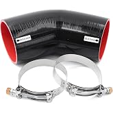 TuoLauthon ID 3.5 inch (89mm) 45 Degree Elbow Silicone Coupler Hose 4-Ply | Wall Thickness 5mm, Leg Length 4inch, with 2 T-Bolt Clamps, Intercooler Coolant Pipe, Air Intake Exhaust, Turbo Tube Adapter