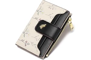 GAEKEAO Small Wallets for Women RFID Blocking Leather Bifold Zipper Pocket Wallet Credit Card Holder with ID Window