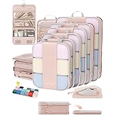 10 Set Compression Packing Cubes for Travel Gifts Women Mom,OlarHike Luggage Clothes Organizer for Travelers,Airplane/Cruise/Car/Train Travel Essentials,Compressible Expandable Saver Space Bags(Beige)