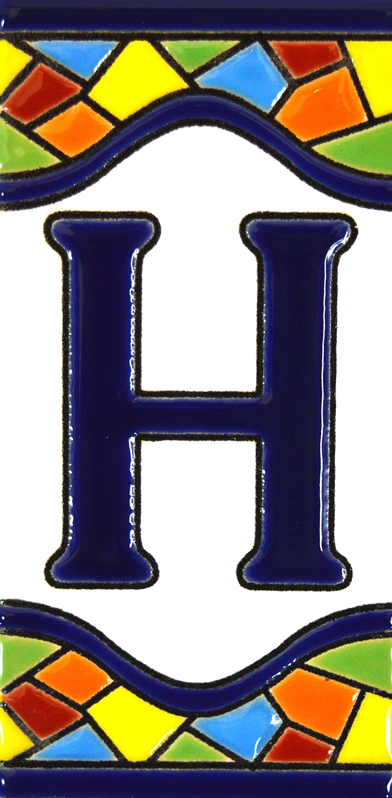 House letters 4 inch. Handpainted house letter tiles for signs, addresses and names. Address numbers for houses. House address numbers and letters. Design MOSAICO MEDIANO 4,29" x 2,13" (LETTER H)